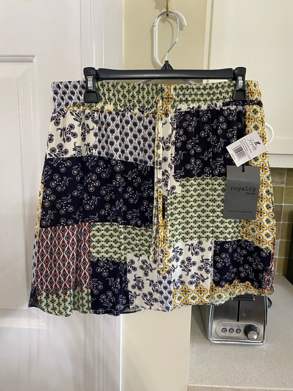 Royalty For Me Patchwork Drawstring Skirt in Navy, Olive & Cream
